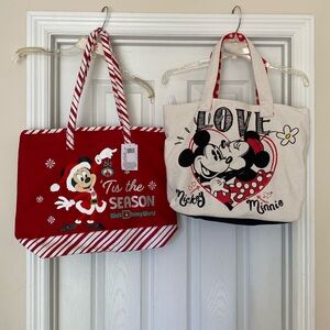 Disney Parks Christmas Mickey Tote Bag and Disney Love Tote Bag